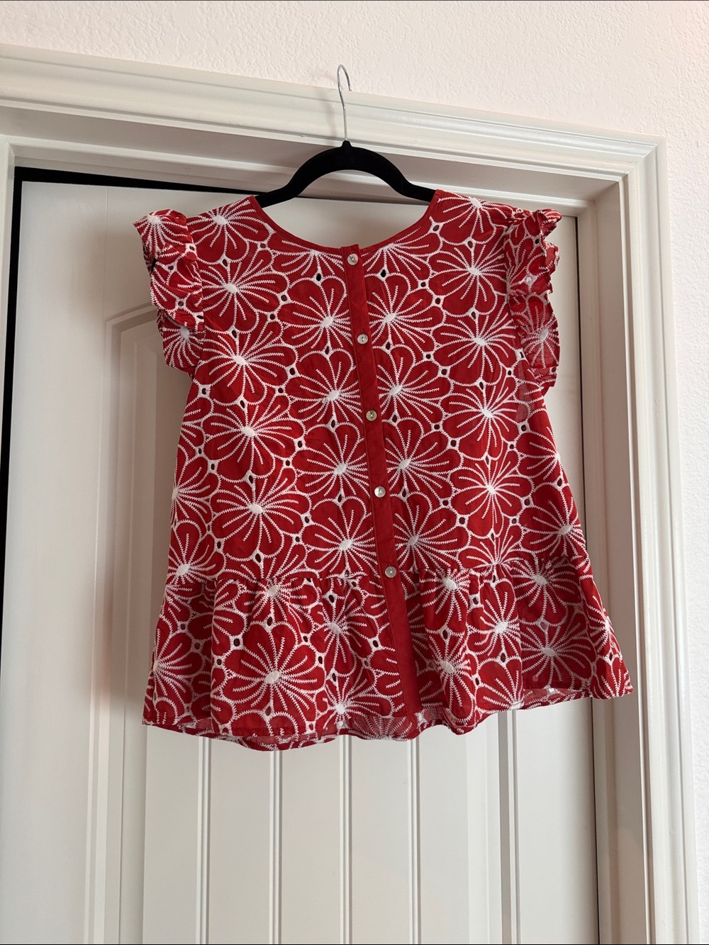 Womens' Red Floral Button Top